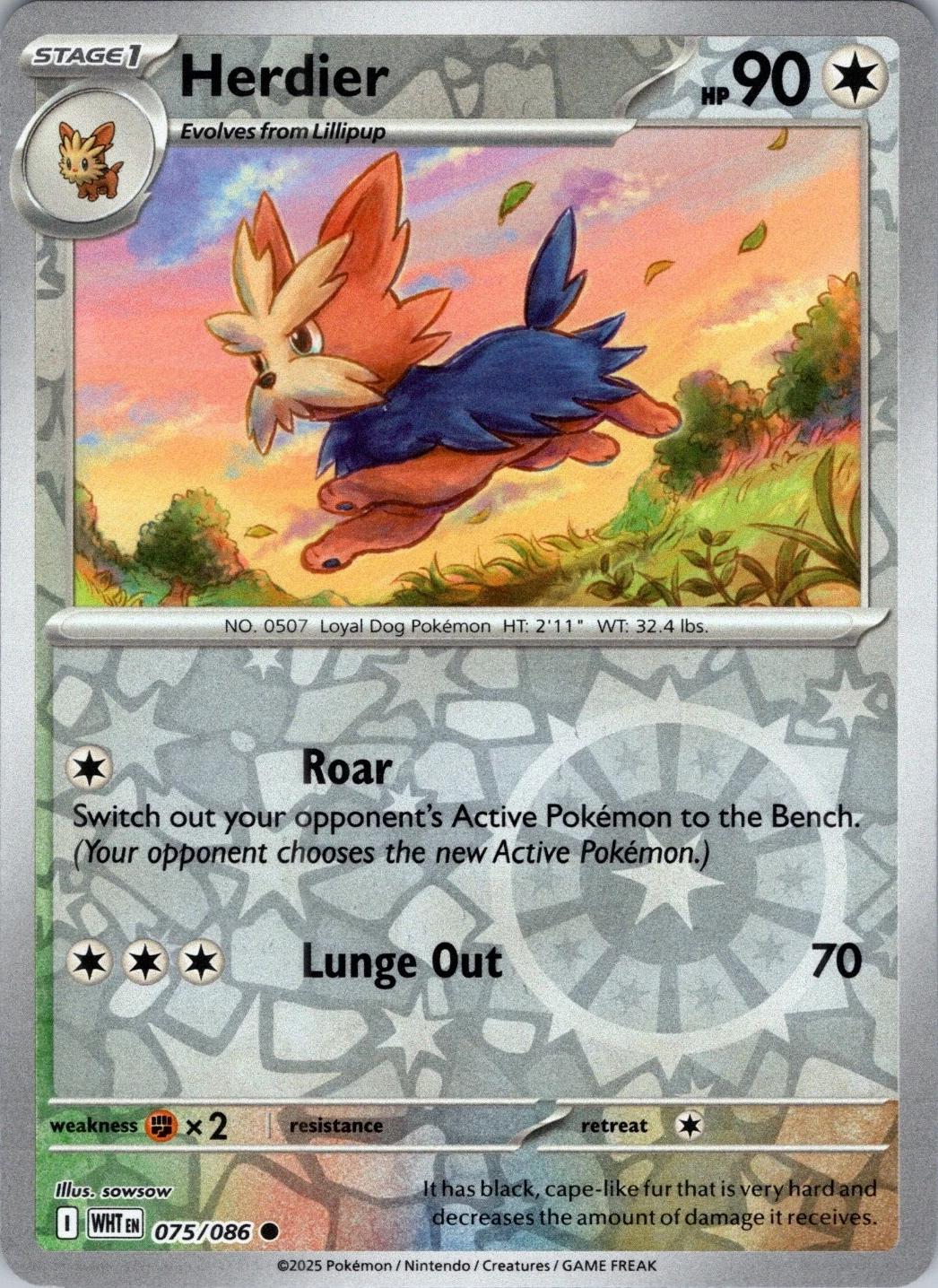 White Flare Herdier [Reverse] Pokémon card